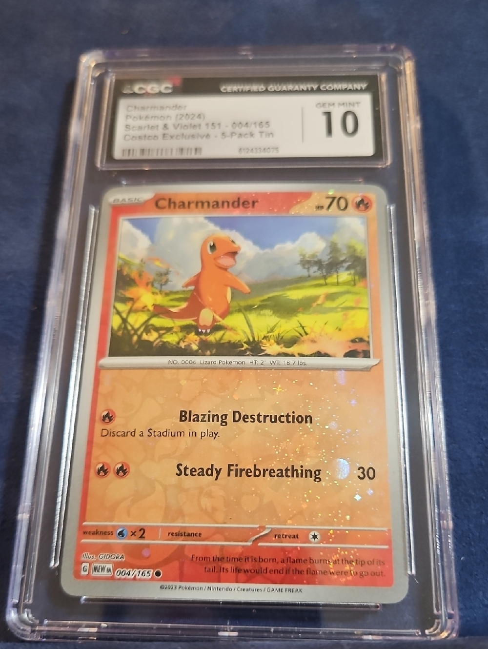 Pokemon Charmander Reverse Holo 004/165 CGC Graded Card -Gem Mint 10